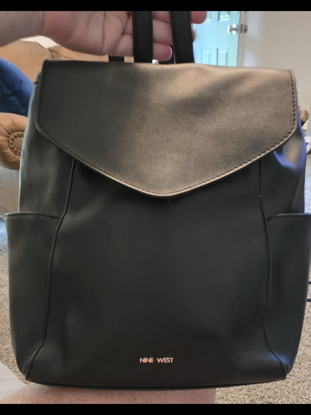 Nine West Black Faux Leather Backpack with Front Flap